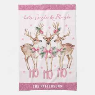 Jingle Mingle Reindeer Custom Name Gift Kitchen Towel