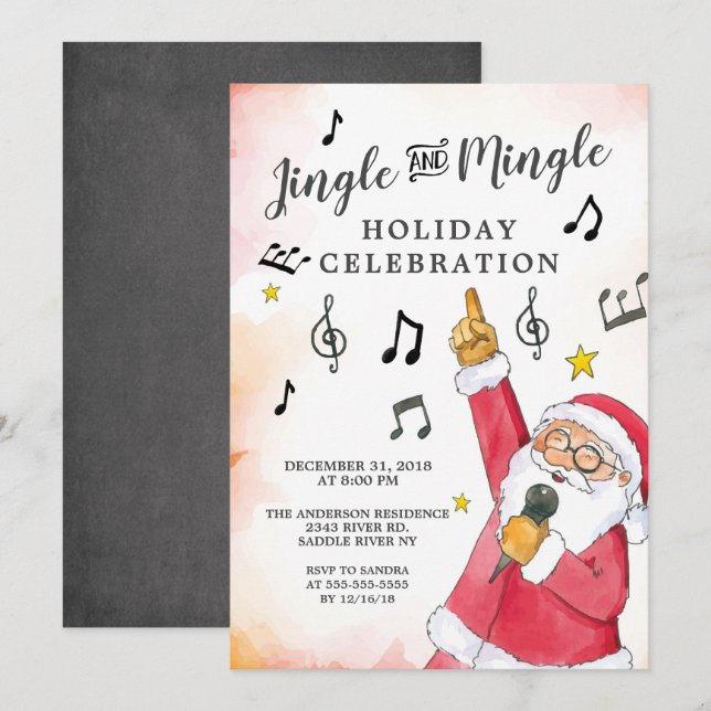 Jingle Mingle Singing Santa Holiday Party Invitation (Front/Back)