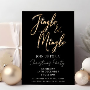 Jingle & Mingle Sparkle Script Black Christmas  Invitation