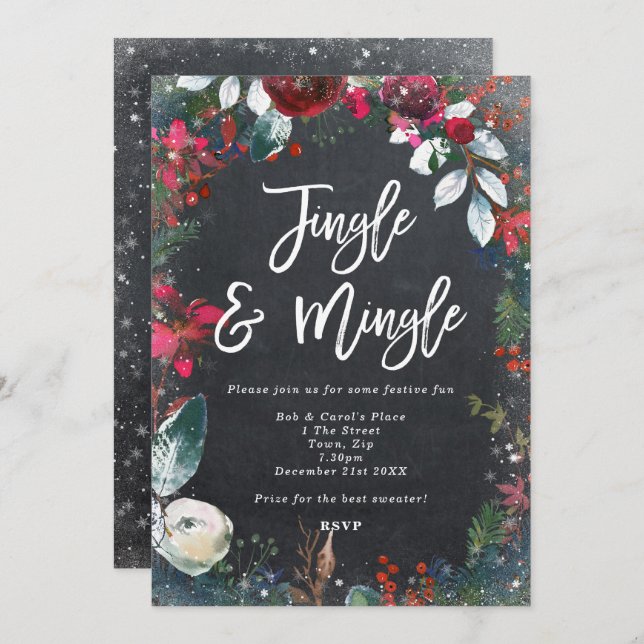 jingle & mingle sparkly holiday party invitation (Front/Back)