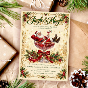 Jingle & Mingle Vintage Santa Christmas Party Invitation