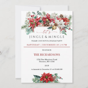 Jingle & Mingle Watercolor Floral Christmas Party Invitation