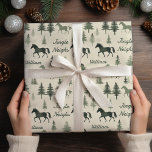 Jingle Neighs Horses and Pine Tree Green Christmas Wrapping Paper<br><div class="desc">"Feel the embrace of winter with our delightful wrapping paper,  featuring teddy bears in red dresses amidst a winter wonderland."
Sage Green Horses and Pines</div>