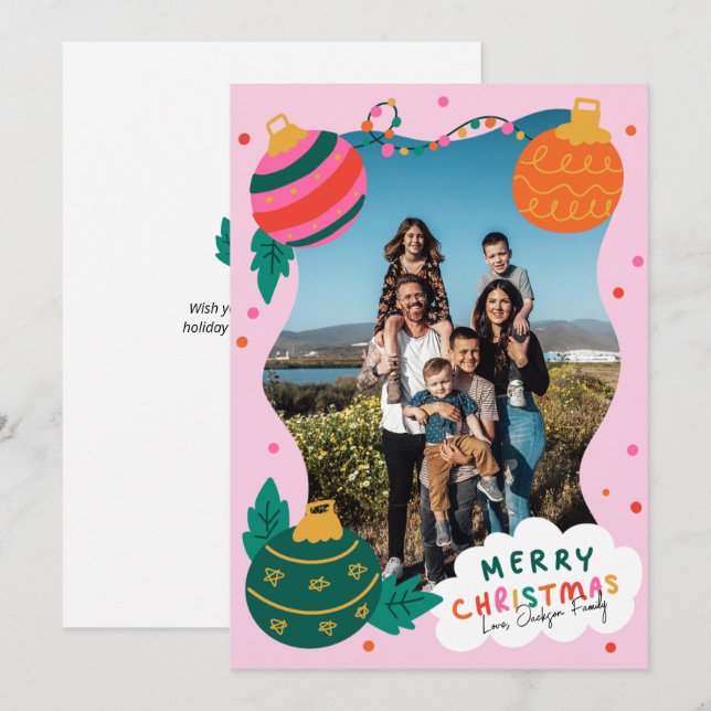 Jingle Ornaments Famille Carte de voeux de Noël (Devant / Derrière)