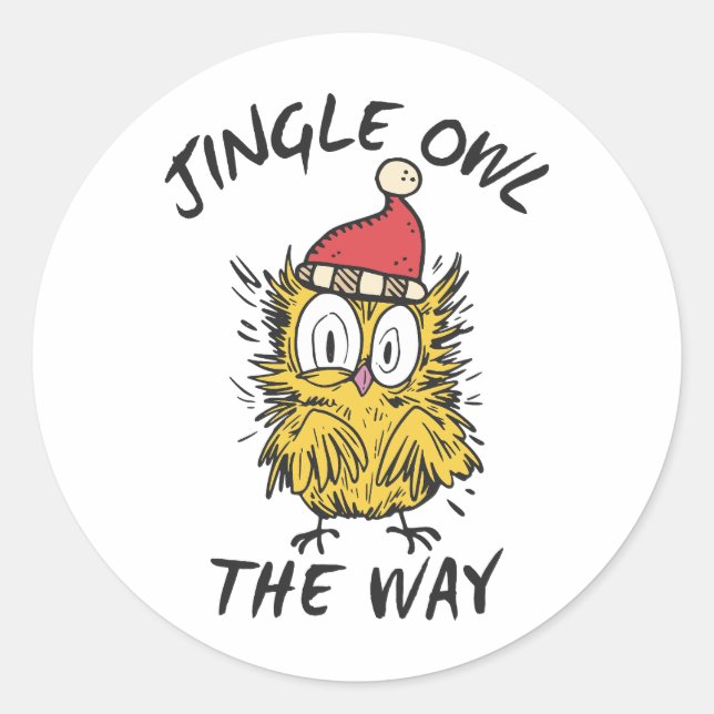 Jingle Owl the way Funny Santa Owl Classic Round Sticker (Front)