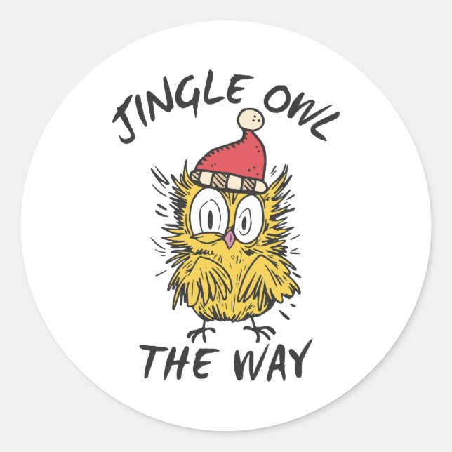 Jingle Owl the way Funny Santa Owl Classic Round Sticker (Front)