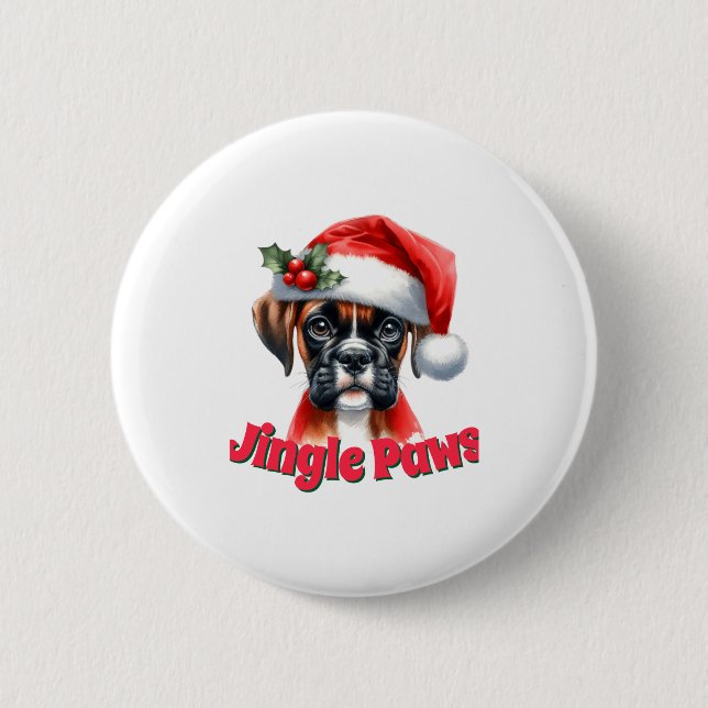 Jingle Paws And Boxer Dog Joy  2 Inch Round Button (Front)