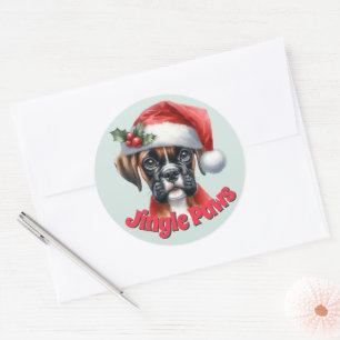 Jingle Paws and Boxer Dog Joy Classic Round Sticker