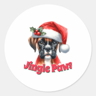 Jingle Paws And Boxer Dog Joy  Classic Round Sticker