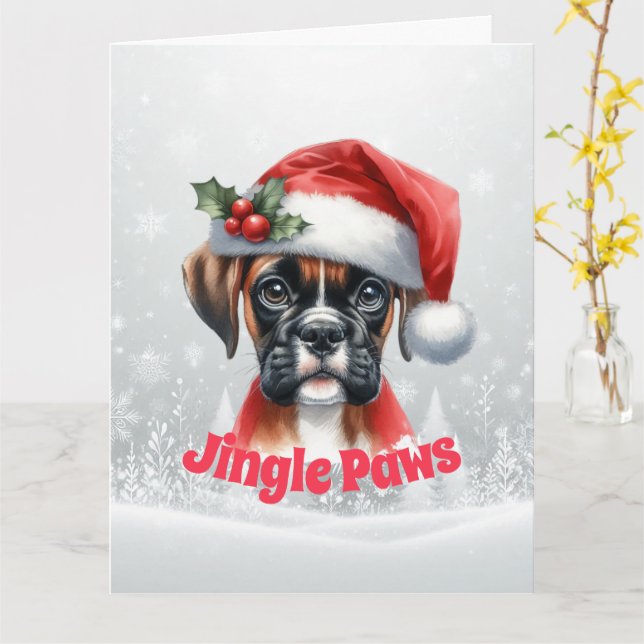 Jingle Paws and Boxer Dog Joy Holiday Card (Yellow Flower)