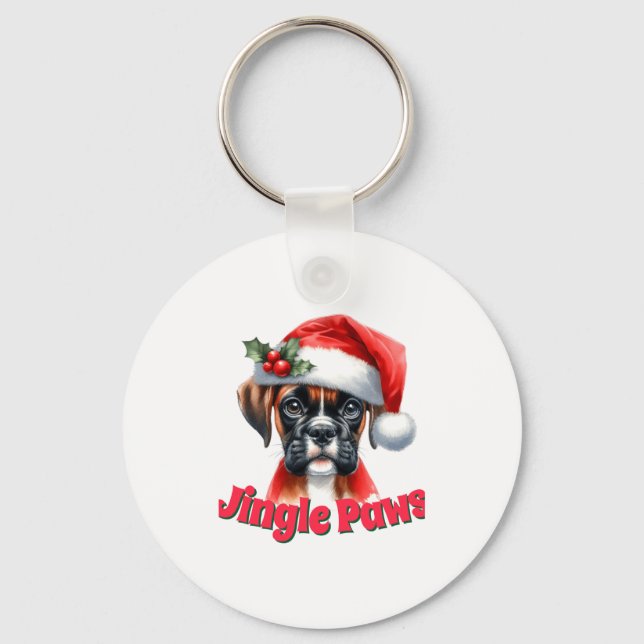 Jingle Paws And Boxer Dog Joy  Keychain (Front)