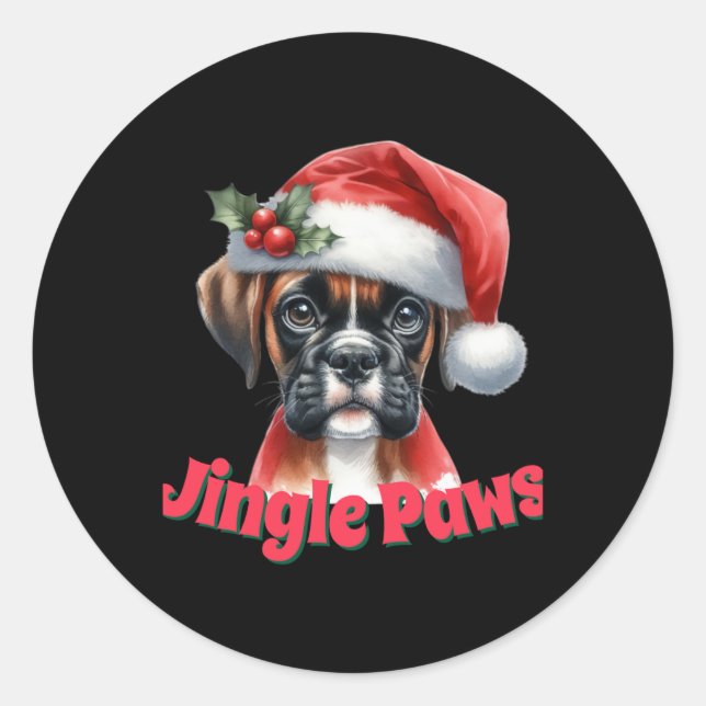 Jingle Paws And Boxer Dog Joy T Shirt  Classic Round Sticker (Front)