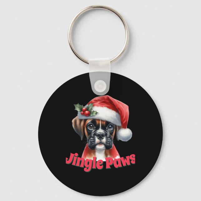 Jingle Paws And Boxer Dog Joy T Shirt  Keychain (Front)