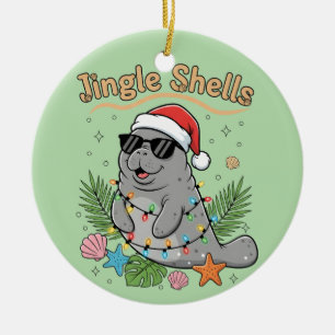 Jingle Shells Tropical Santa Manatee Christmas Ceramic Ornament