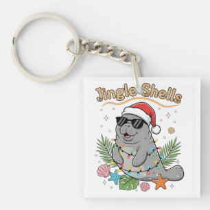 Jingle Shells Tropical Santa Manatee Christmas Keychain