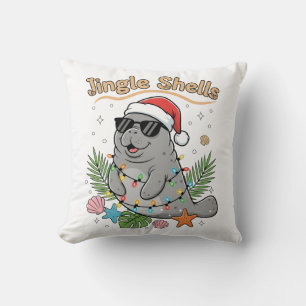 Jingle Shells Tropical Santa Manatee Christmas Throw Pillow
