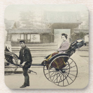 'Jinrikisha' in front of a temple, c.1880 (hand co Coaster