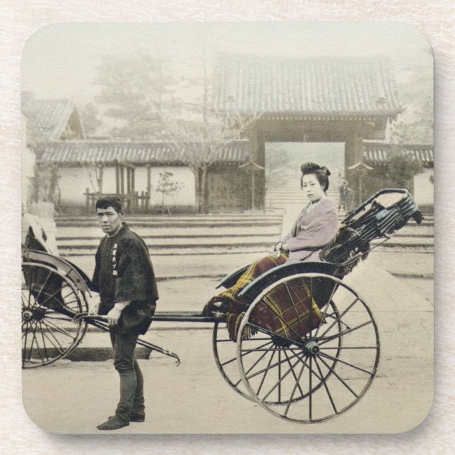 'Jinrikisha' in front of a temple, c.1880 (hand co Coaster (Front)