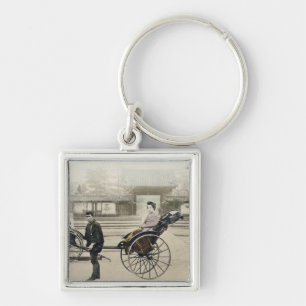 'Jinrikisha' in front of a temple, c.1880 (hand co Keychain