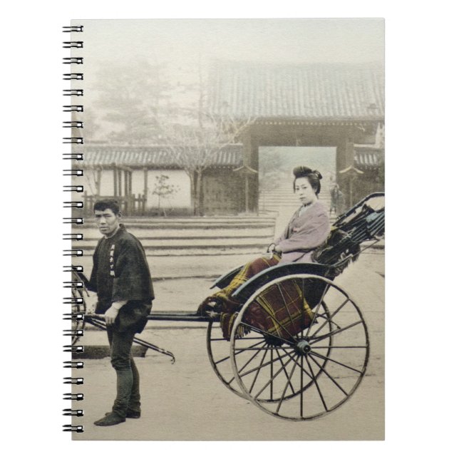 'Jinrikisha' in front of a temple, c.1880 (hand co Notebook (Front)