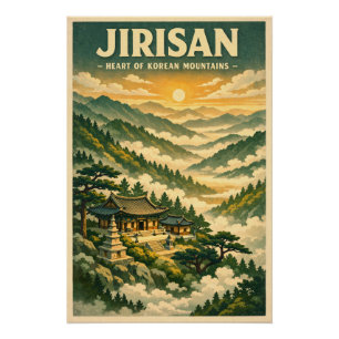 Jirisan Mountain, South Korea, in a classic retro Poster
