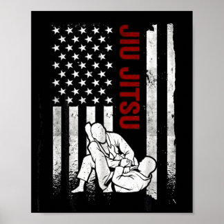 Jiu Jitsu American Flag Distressed USA Patriotic Poster