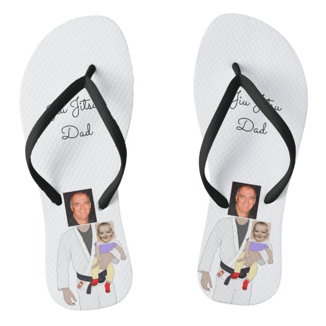 Jiu Jitsu Dad Custom Photos and Handwritten Text Flip Flops (Footbed)