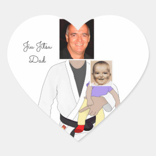 Jiu Jitsu Dad Custom Photos and Handwritten Text Heart Sticker