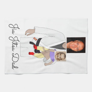 Jiu Jitsu Dad Custom Photos and Handwritten Text Kitchen Towel