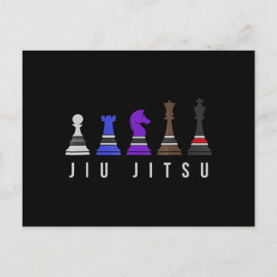 jiu jitsu training chess, gift bjj with text. invitation postcard