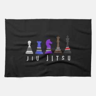 jiu jitsu training   chess, gift  bjj with text. kitchen towel