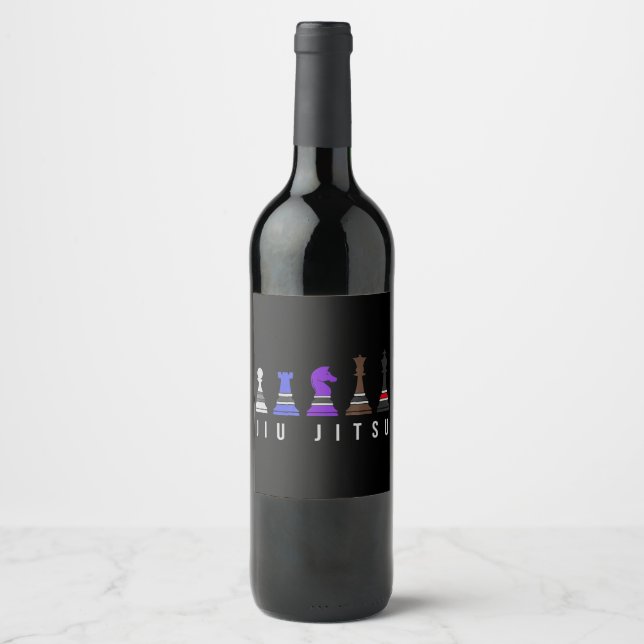 jiu jitsu training   chess, gift  bjj with text. wine label (Front)