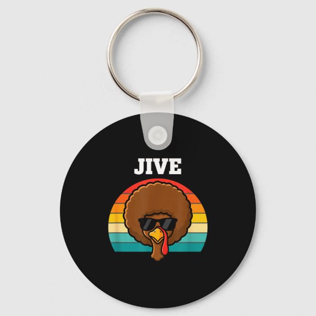 Jive Turkey Afro Retro 70s Thanksgiving Turkey Day Keychain (Front)