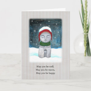 Jizo in Snow Art Custom Text Buddhist Holiday Card