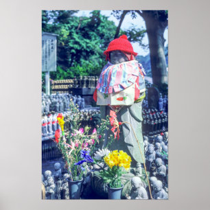 Jizo monk statue with bib and hat poster
