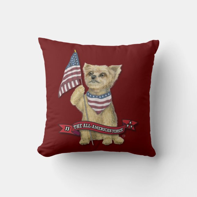 JJ The All-American Yorkie Throw Pillow (Front)