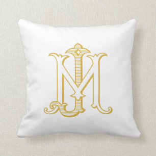 JM or MJ Monogram vintage antique Pillow - Gold
