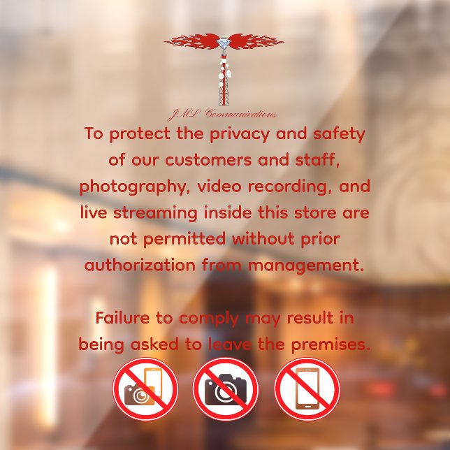 JML Communications No Photography or..Window Cling (Sheet 2)