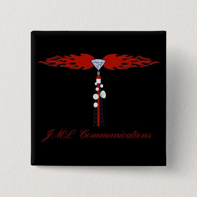 JML Communications Tower Logo 2 Inch Square Button (Front)