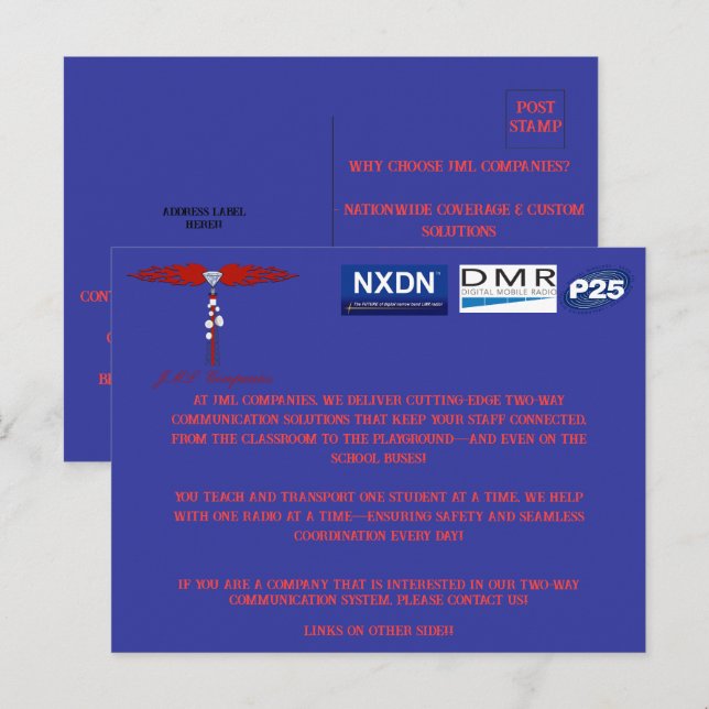 JML Entreprises Commerces Carte Postale (Ecoles et (Devant / Derrière)