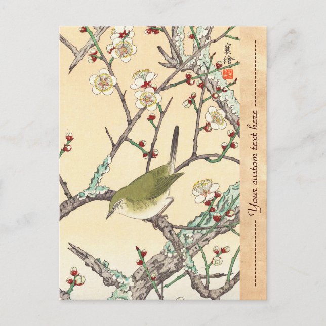 Jo Bird on Plum Branch shin hanga japanese art Postcard (Front)