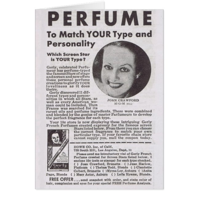 JOAN CRAWFORD Perfume advertisement (Front)