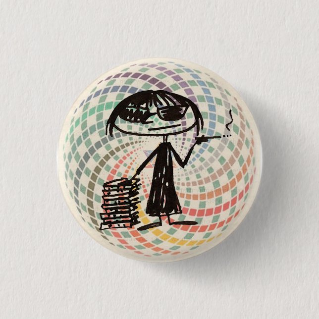 joan didion with sacred geometry 1 inch round button (Front)