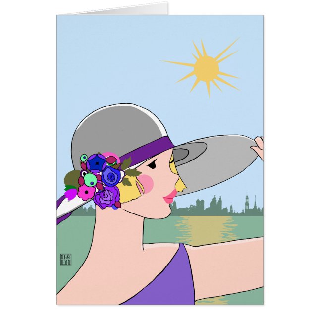 Joanne - portrait d'art déco dans pourpre et bleu (Devant)