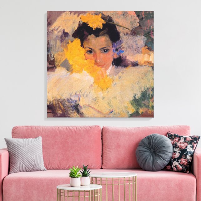 Joaquin Sorolla - Girl with Flowers Canvas Print (Insitu(LivingRoom))