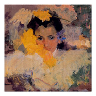 Joaquin Sorolla - Girl with Flowers Poster