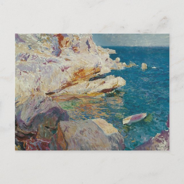 Joaquin Sorolla-Rocks of Javea and the White Boat Postcard (Front)