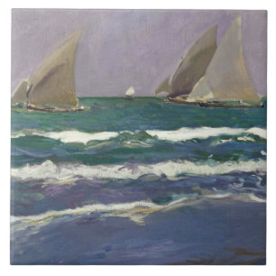 Joaquin Sorolla - Ship Sails in the Sea Tile