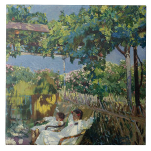 Joaquin Sorolla - Siesta in the Garden Tile