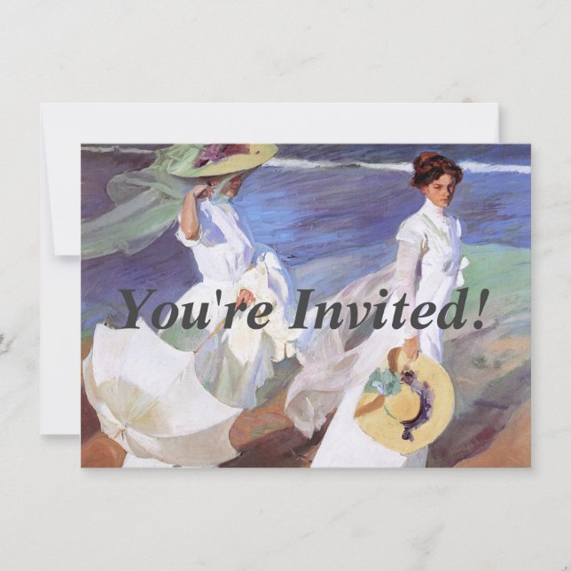 Joaquin Sorolla Women Walking Beach Invitation (Front)